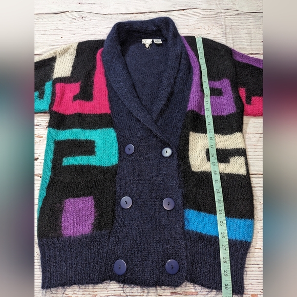 Cherrys Oversized Vintage Sweater Geometric Mohair Cardigan Medium 80s 90s - Picture 10 of 10